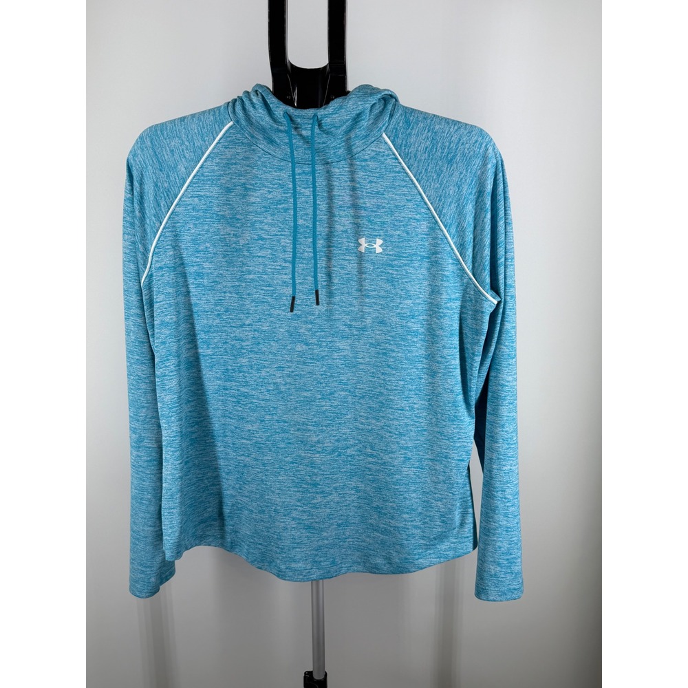 Under Armour HeatGear Blue Space Dye Hoodie Womens Raglan Sleeve Pullover L‎